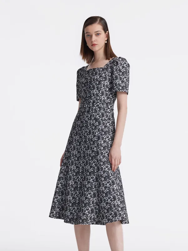 Jacquard Square Neck Women Midi Mermaid Dress sold by Goelia