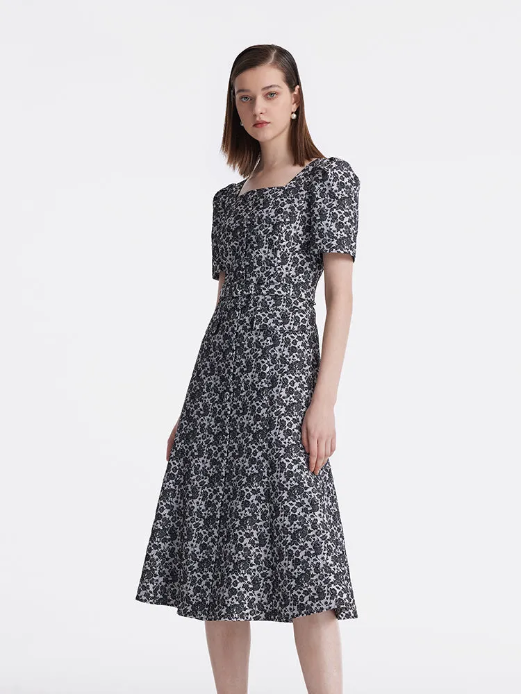 Jacquard Square Neck Women Midi Mermaid Dress sold by Goelia