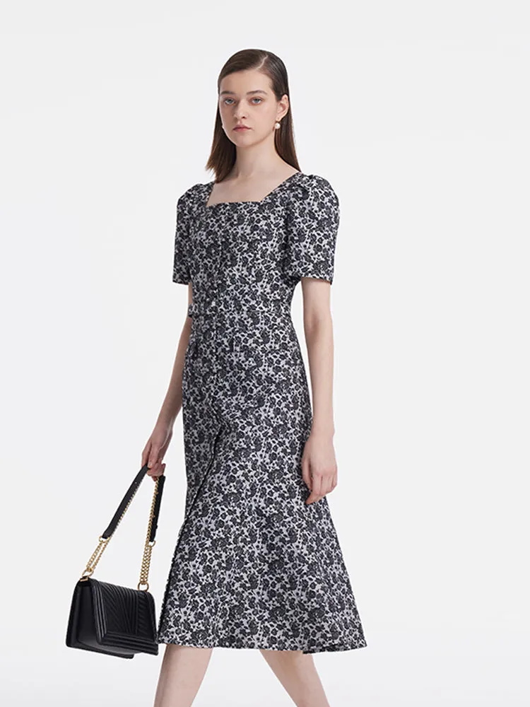 Jacquard Square Neck Women Midi Mermaid Dress sold by Goelia product image thumbnail 4