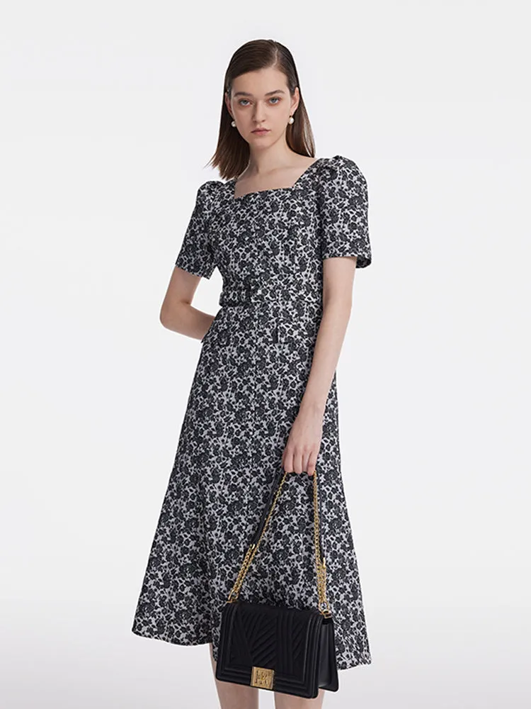 Jacquard Square Neck Women Midi Mermaid Dress sold by Goelia product image thumbnail 3