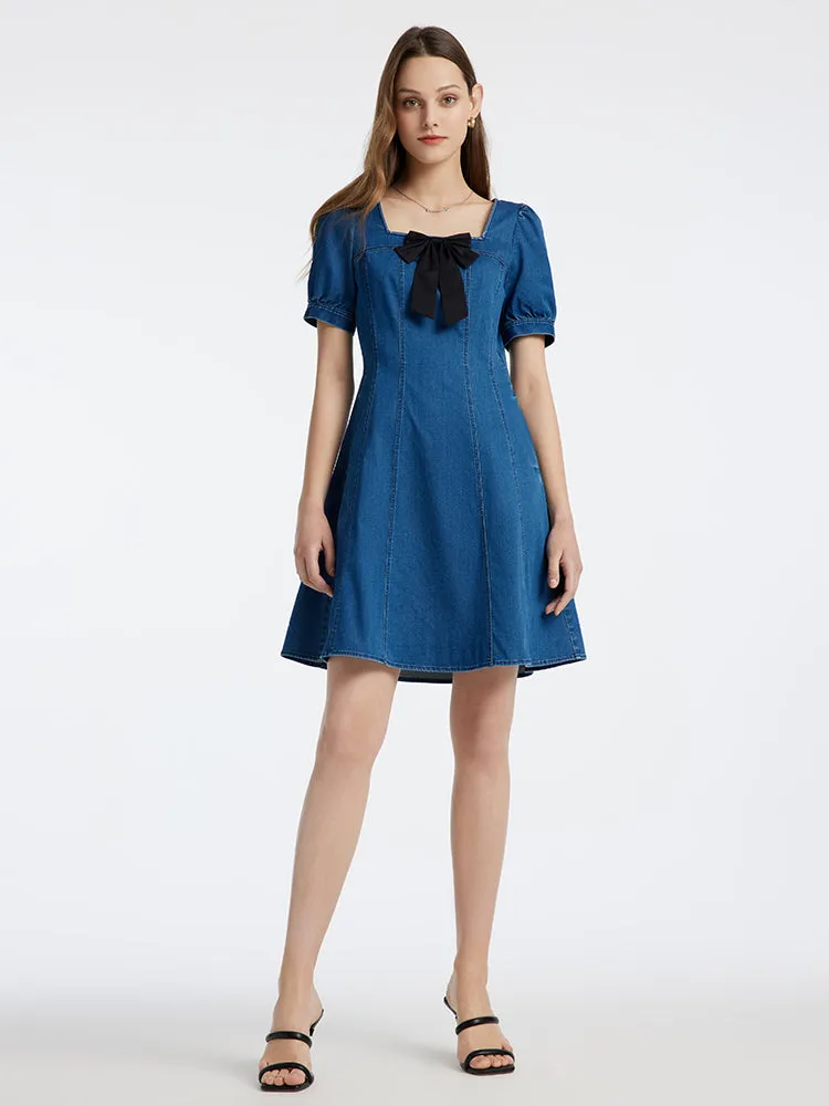 Denim Mini Dress With Removable Bowknot sold by Goelia product image thumbnail 4