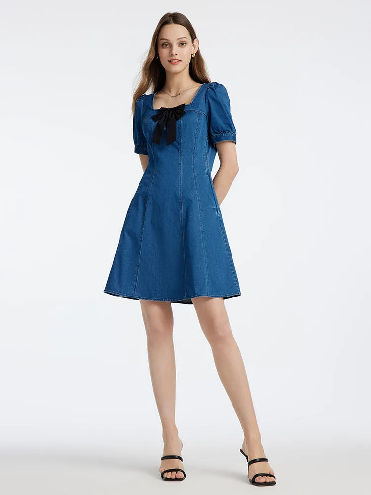 Denim Mini Dress With Removable Bowknot sold by Goelia product image thumbnail 2