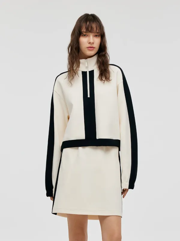 Contrast Trim Zippered Collar Sweatshirt And Skirt Two-Piece Set sold by Goelia