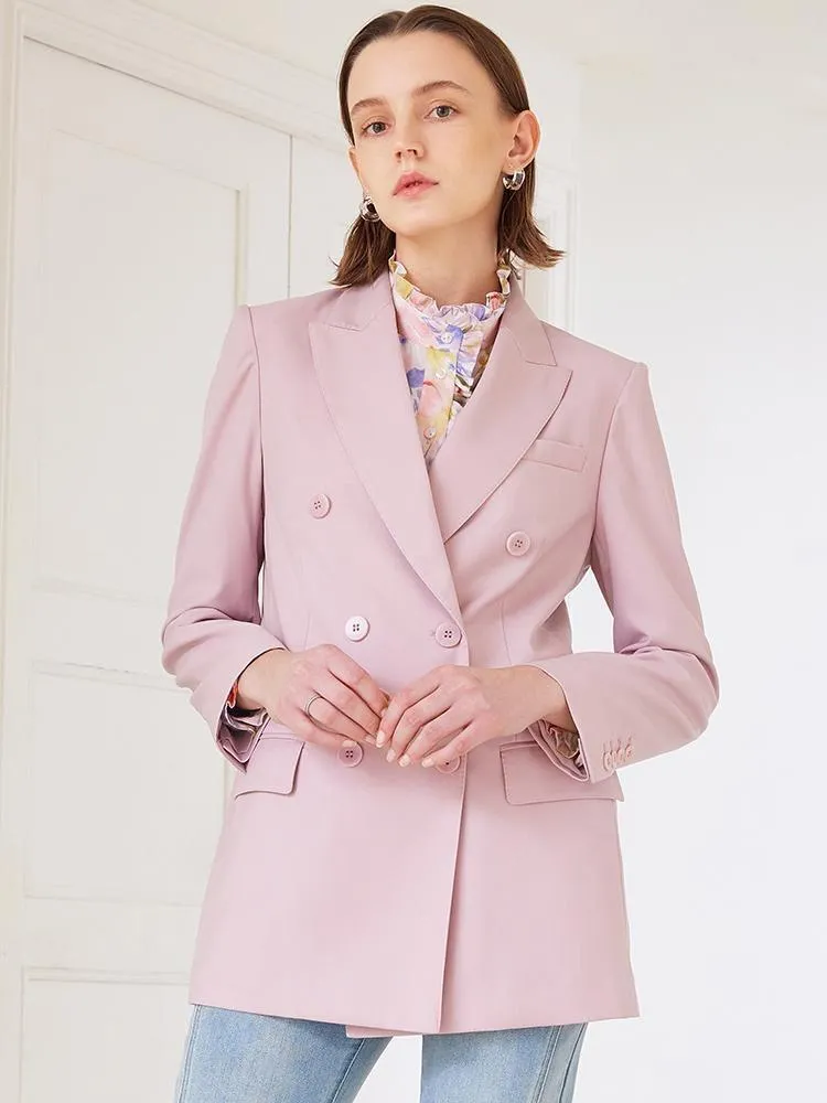Pink Double-Breasted Worsted Woolen Blazer sold by Goelia product image thumbnail 4
