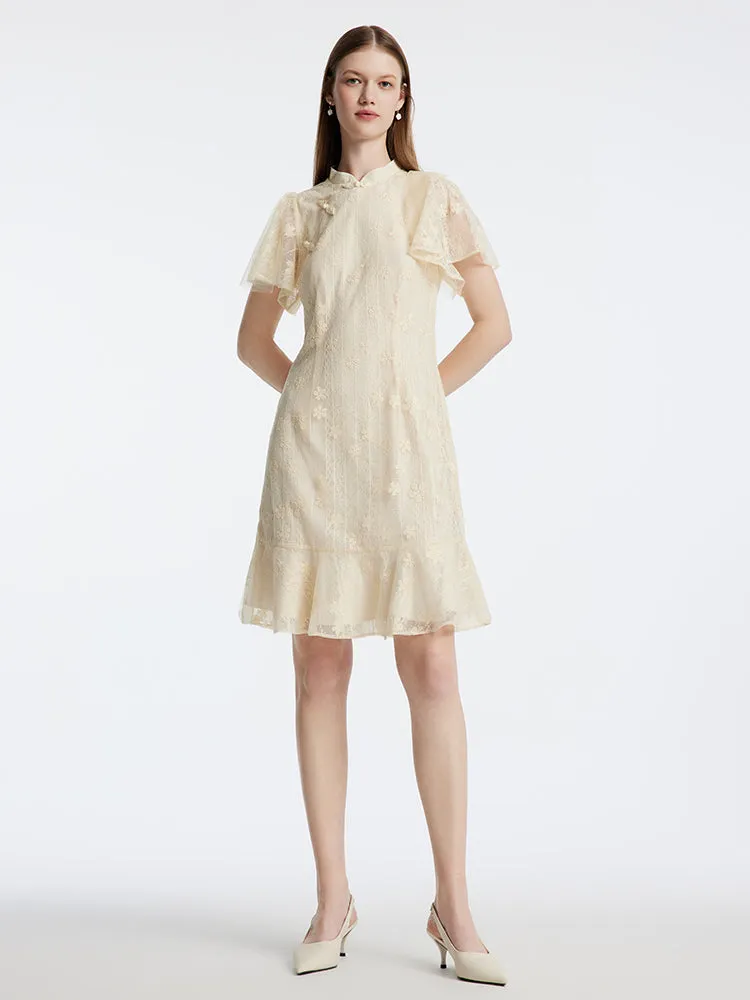 Lace Embroidered Cheongsam Qipao Midi Dress sold by Goelia