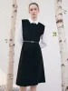 Black Vest Dress And White Women Shirt Dress Two-Piece Set sold by Goelia