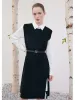 Black Vest Dress And White Women Shirt Dress Two-Piece Set sold by Goelia