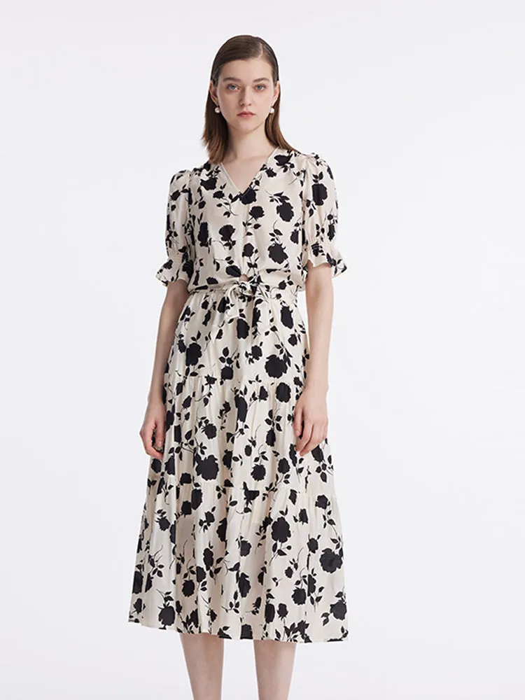 Acetate Rose Print Blouse And Half Skirt Two-Piece Set sold by Goelia
