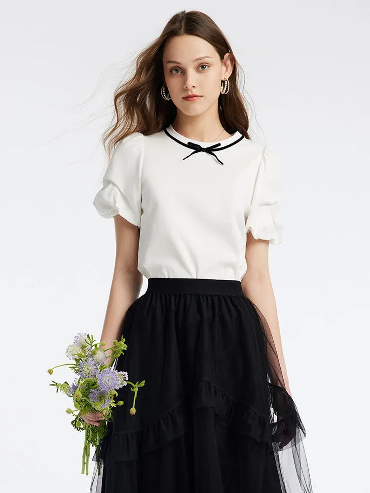 Puff Sleeve T-shirt And Mesh Skirt Two-Piece Set sold by Goelia product image thumbnail 4