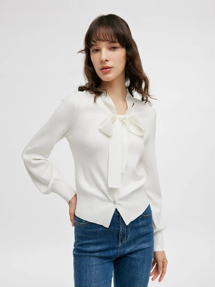 Tencel Wool Bow Tie Neck Women Cardigan sold by Goelia product image thumbnail 4
