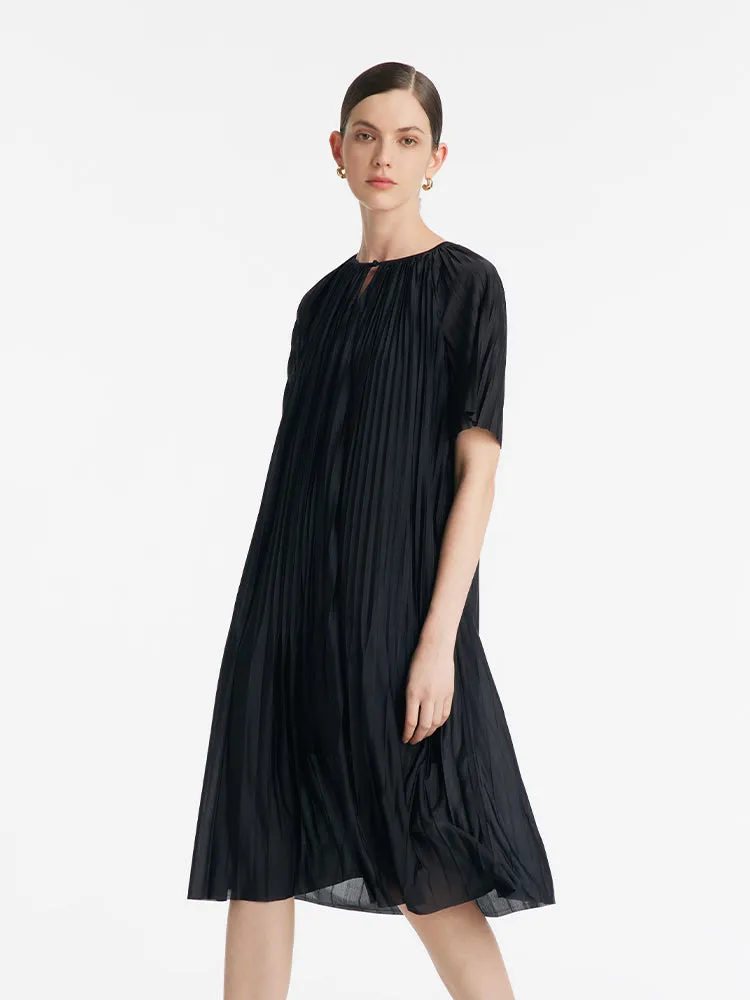 Pleated Round Neck Women Midi Dress With Leather Belt sold by Goelia product image thumbnail 5