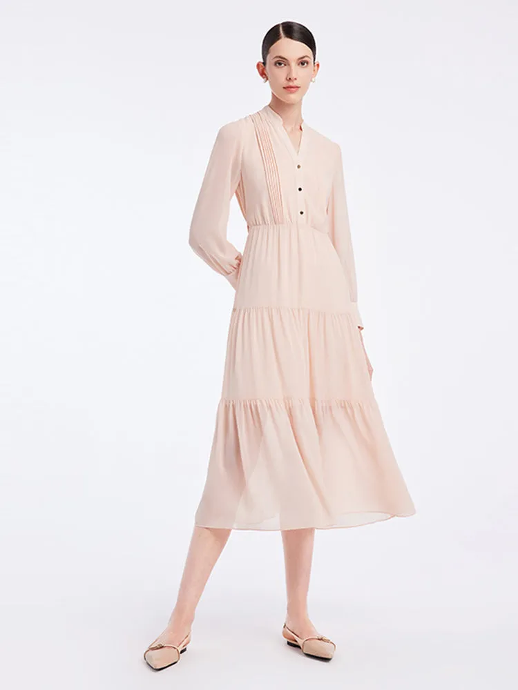 V-Neck Chiffon Ruffled Midi Dress sold by Goelia product image thumbnail 2