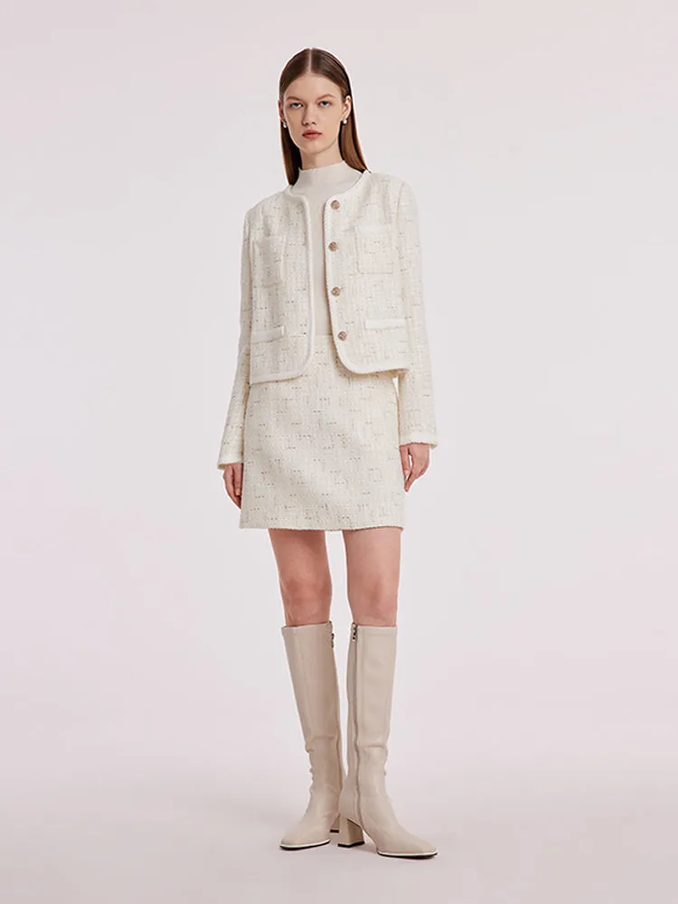 White Knitted Tweed Crop Jacket sold by Goelia product image thumbnail 2