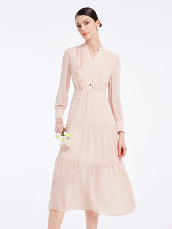 V-Neck Chiffon Ruffled Midi Dress sold by Goelia