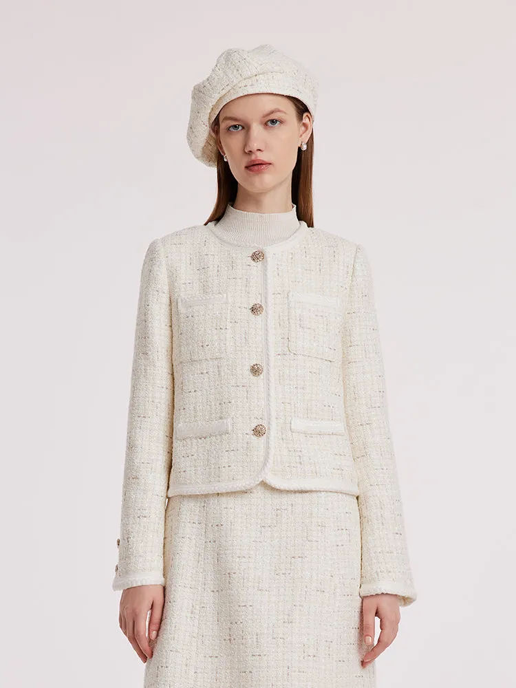 White Knitted Tweed Crop Jacket sold by Goelia product image thumbnail 3