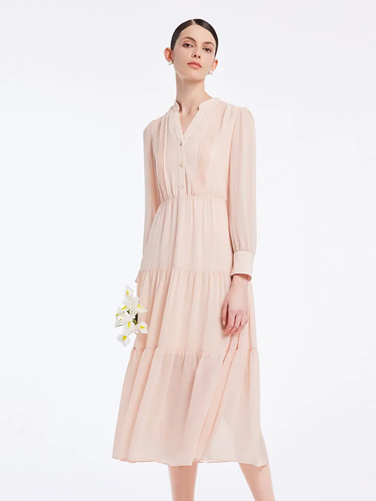 V-Neck Chiffon Ruffled Midi Dress sold by Goelia product image thumbnail 3