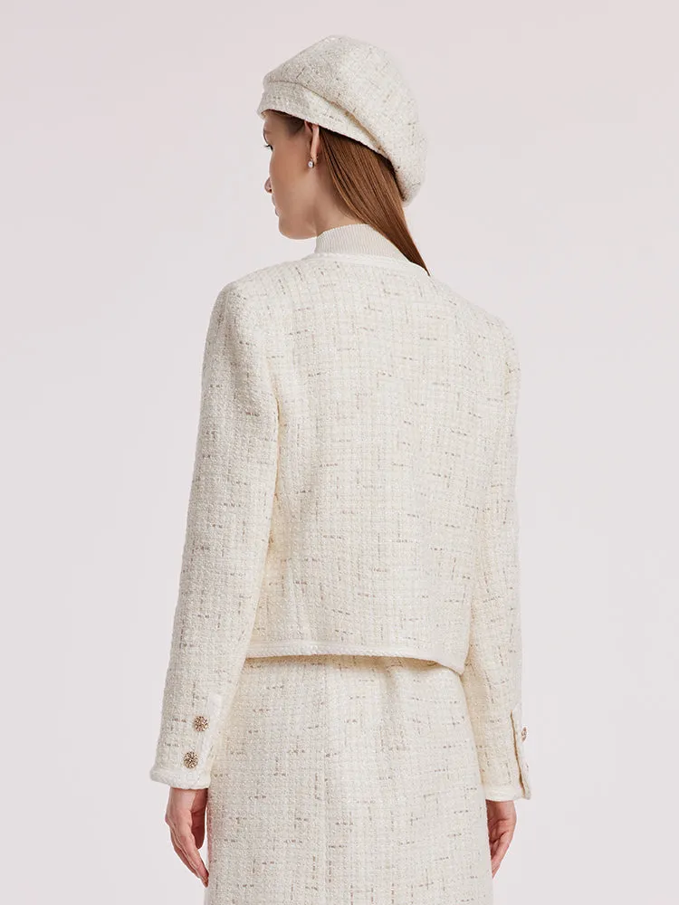 White Knitted Tweed Crop Jacket sold by Goelia product image thumbnail 5