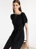 Acetate Asymmetric Neck Slit Twist Waist Women Midi Dress sold by Goelia