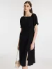 Acetate Asymmetric Neck Slit Twist Waist Women Midi Dress sold by Goelia