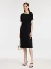 Acetate Asymmetric Neck Slit Twist Waist Women Midi Dress sold by Goelia