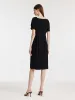 Acetate Asymmetric Neck Slit Twist Waist Women Midi Dress sold by Goelia