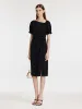 Acetate Asymmetric Neck Slit Twist Waist Women Midi Dress sold by Goelia