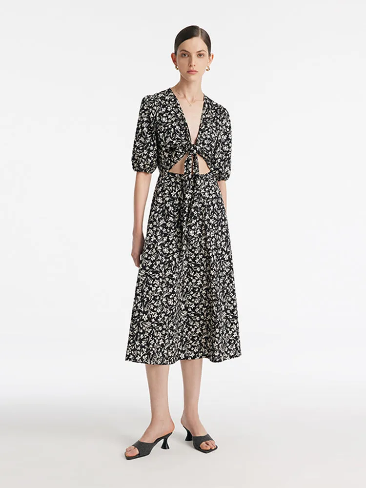 Iris Print V-Neck Tied Women Midi Dress sold by Goelia product image thumbnail 5