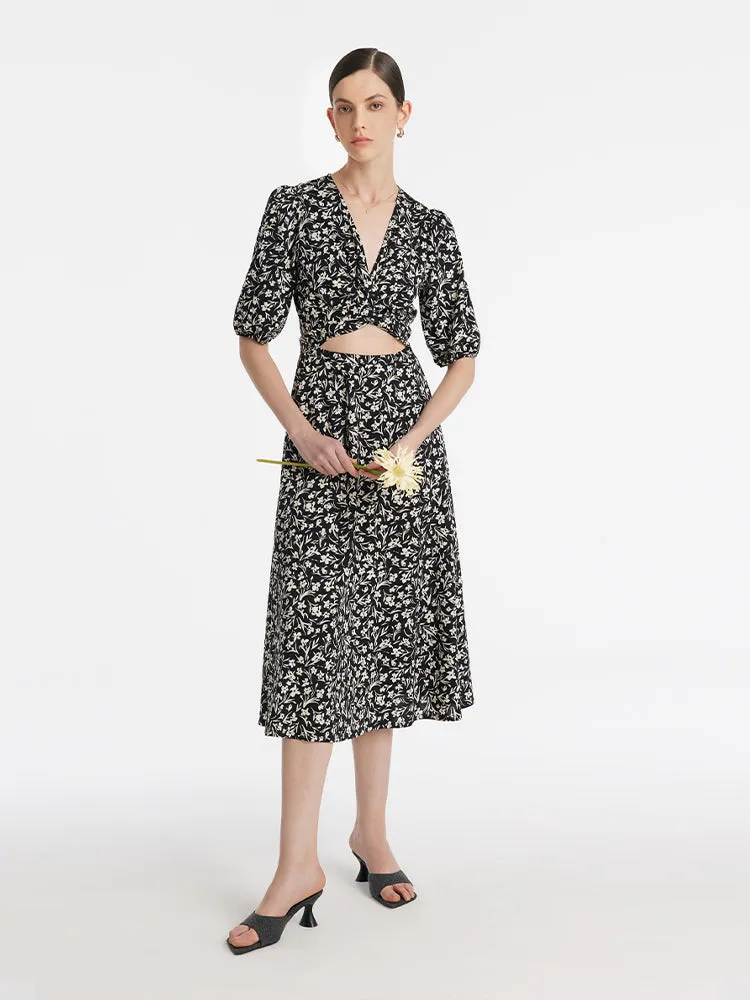 Iris Print V-Neck Tied Women Midi Dress sold by Goelia product image thumbnail 4