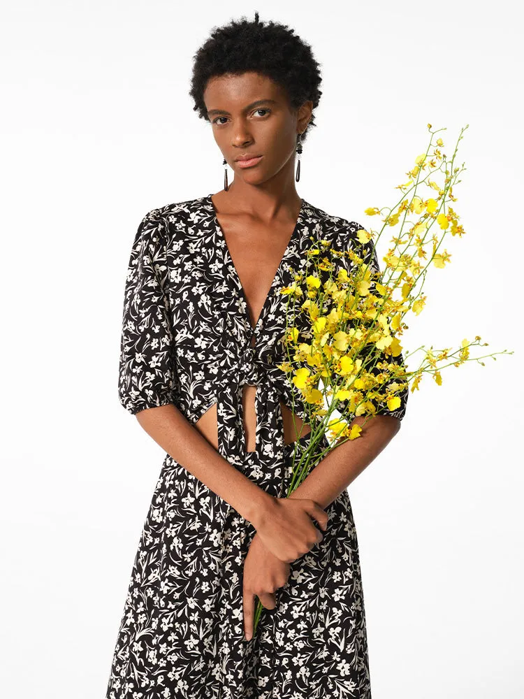 Iris Print V-Neck Tied Women Midi Dress sold by Goelia product image thumbnail 2