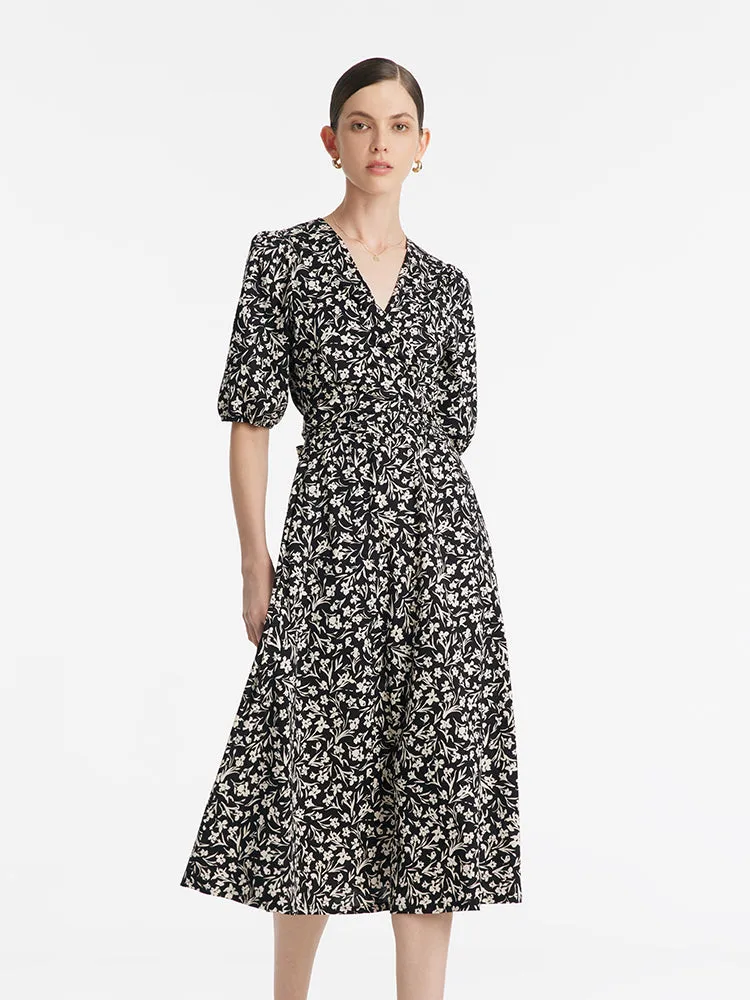 Iris Print V-Neck Tied Women Midi Dress sold by Goelia product image thumbnail 3