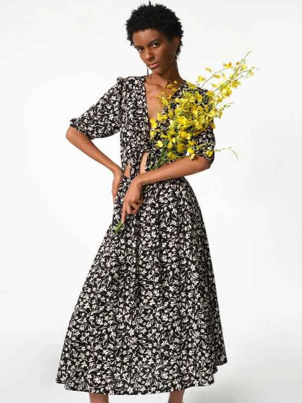 Iris Print V-Neck Tied Women Midi Dress sold by Goelia