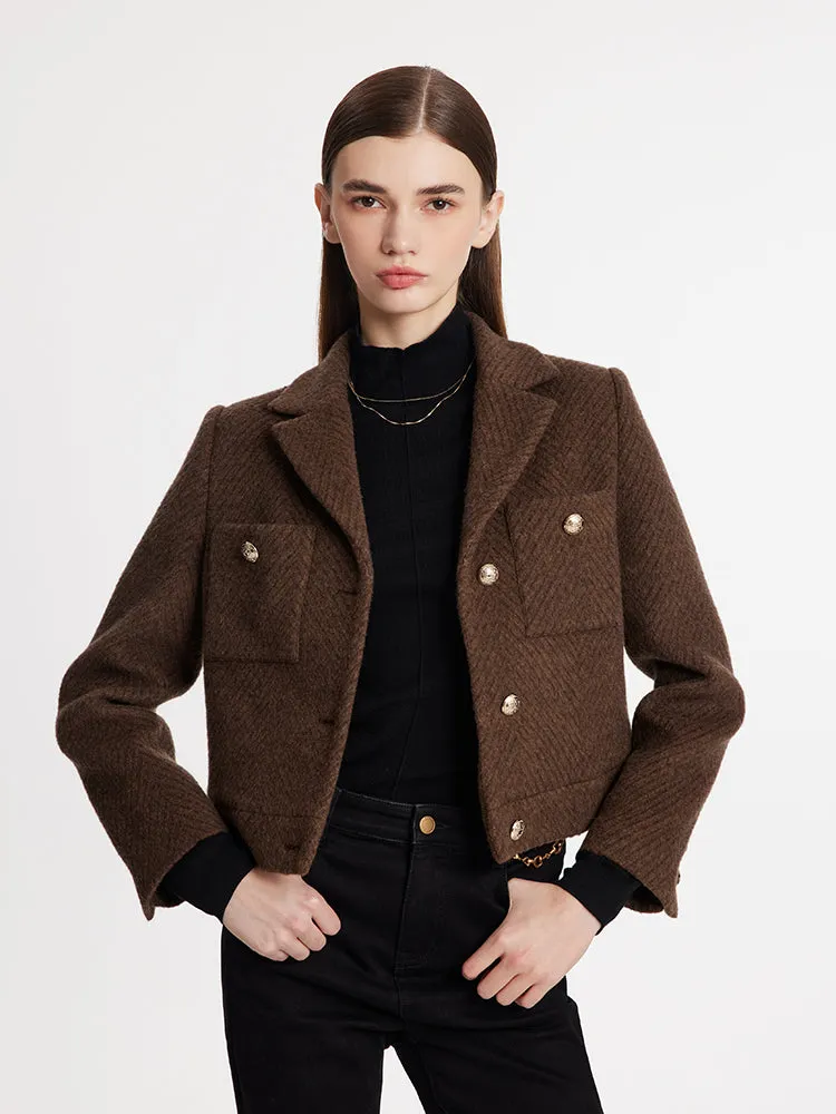 Single-Breasted Notched Lapel Women Crop Jacket sold by Goelia