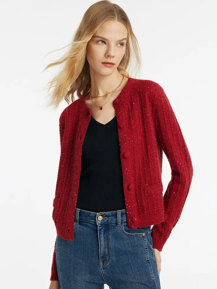 Wool Blend Single-Breasted Sequins Women Cardigan sold by Goelia