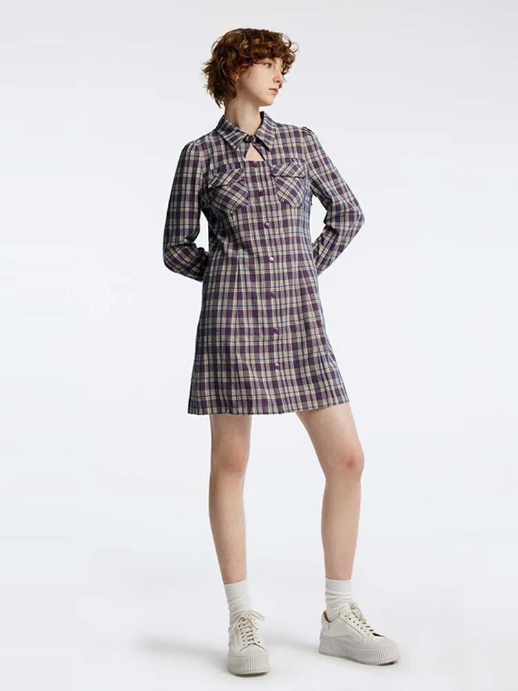Gathered Waist Plaid Mini Dress sold by Goelia