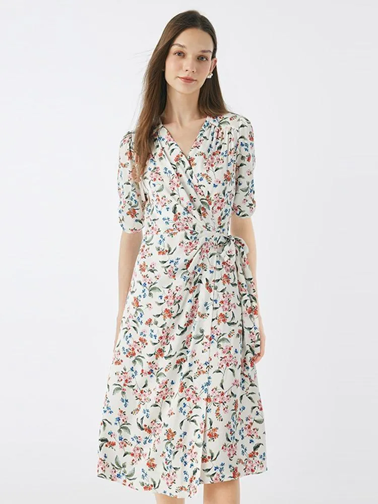 19 Momme Silk V-Neck Lace Up Midi Dress sold by Goelia product image thumbnail 2