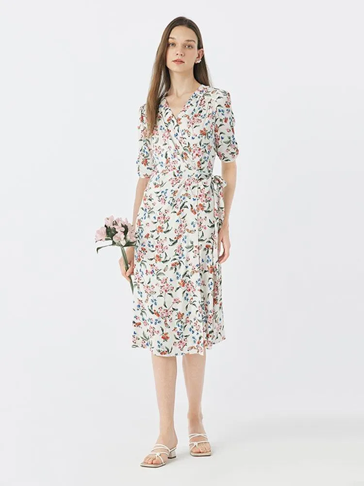 19 Momme Silk V-Neck Lace Up Midi Dress sold by Goelia