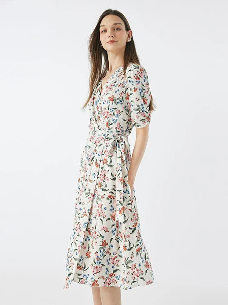 19 Momme Silk V-Neck Lace Up Midi Dress sold by Goelia product image thumbnail 3