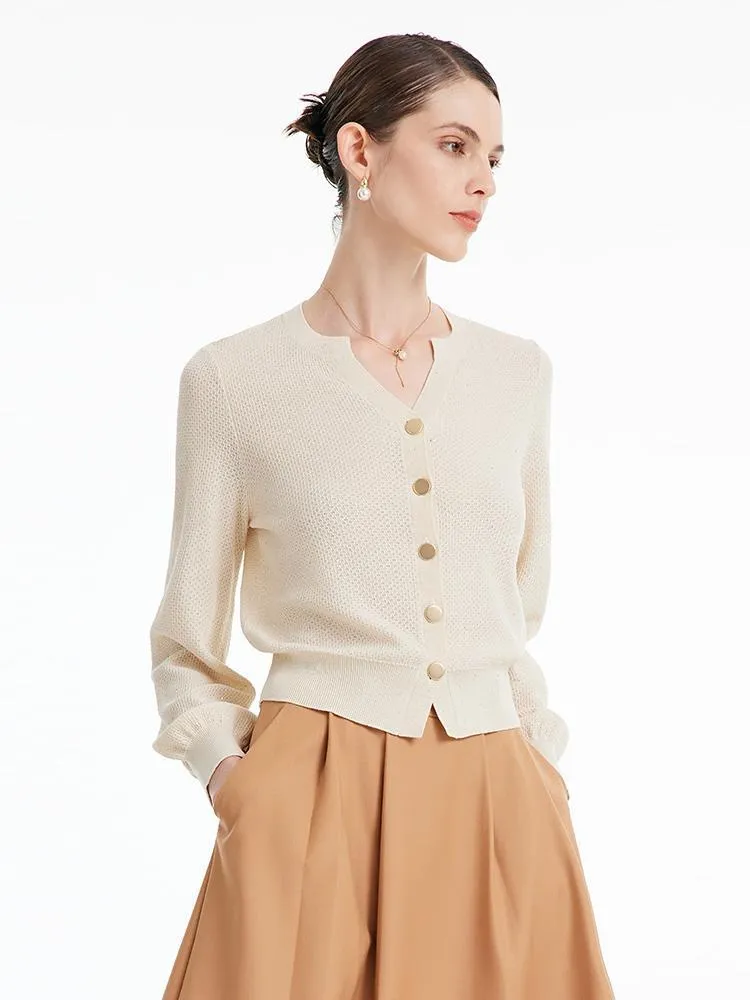 V-neck Sequins Tencel Mulberry Silk Knitted Cardigan sold by Goelia product image thumbnail 5