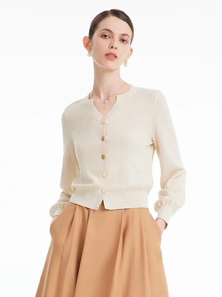 V-neck Sequins Tencel Mulberry Silk Knitted Cardigan sold by Goelia