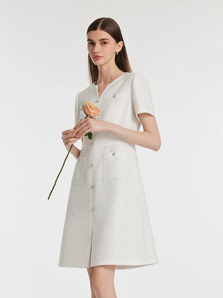 Gathered Waist Single-Breasted Sequins Tweed Mini Dress With Patch Pockets sold by Goelia product image thumbnail 2