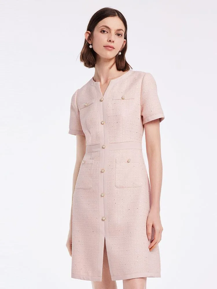 Gathered Waist Single-Breasted Sequins Tweed Mini Dress With Patch Pockets sold by Goelia product image thumbnail 5