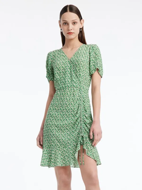 Floral Ruffle Ruched Mini Dress sold by Goelia