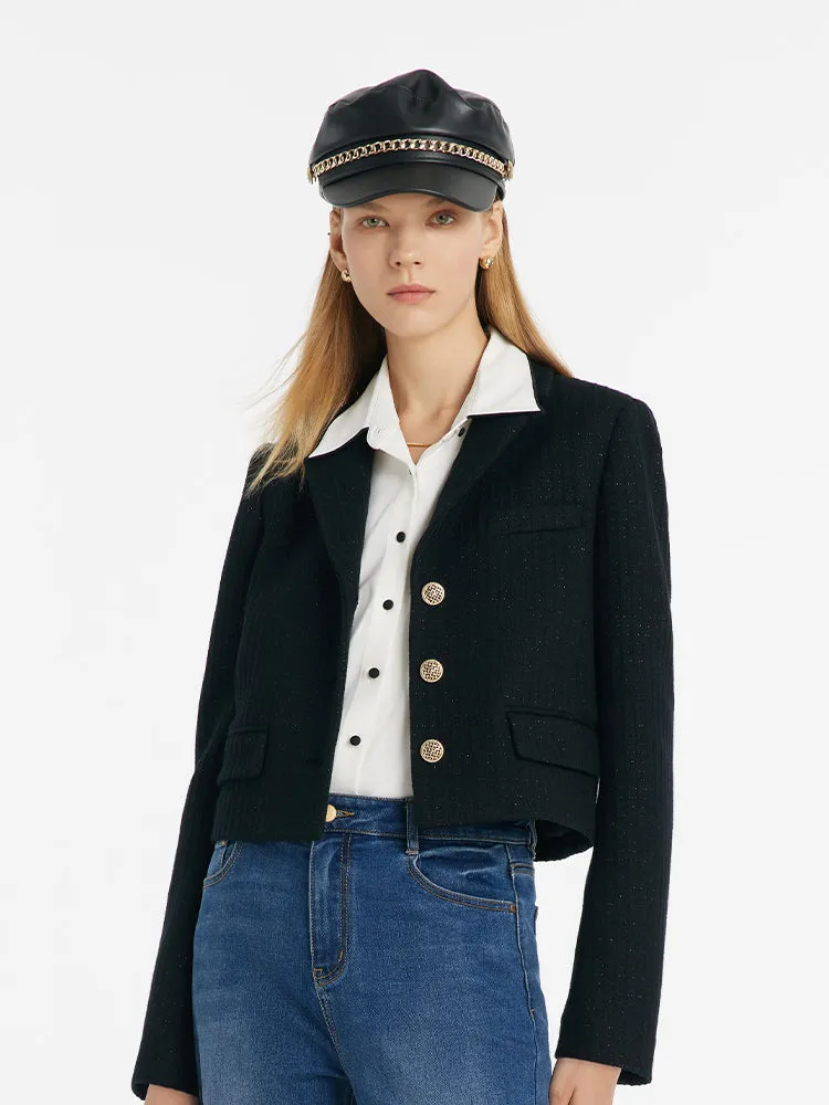 Vintage Single-Breasted V-Neck Women Crop Jacket sold by Goelia