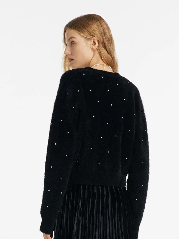 Black V-Neck Rhinestone Knitted Women Cardigan sold by Goelia product image thumbnail 3