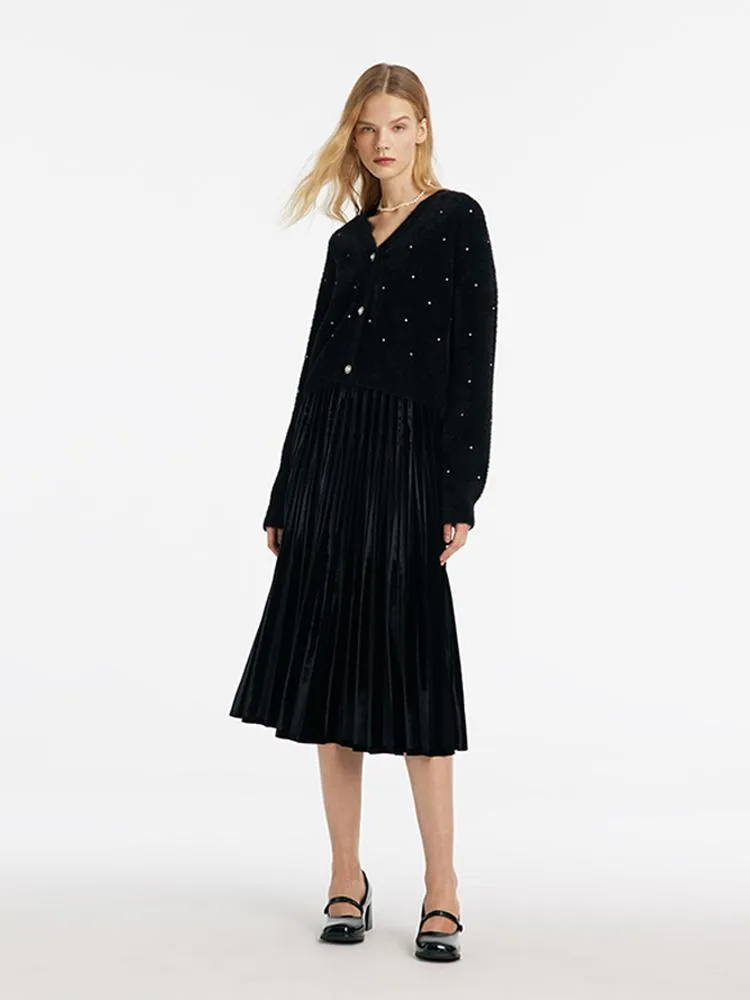 Black V-Neck Rhinestone Knitted Women Cardigan sold by Goelia product image thumbnail 2