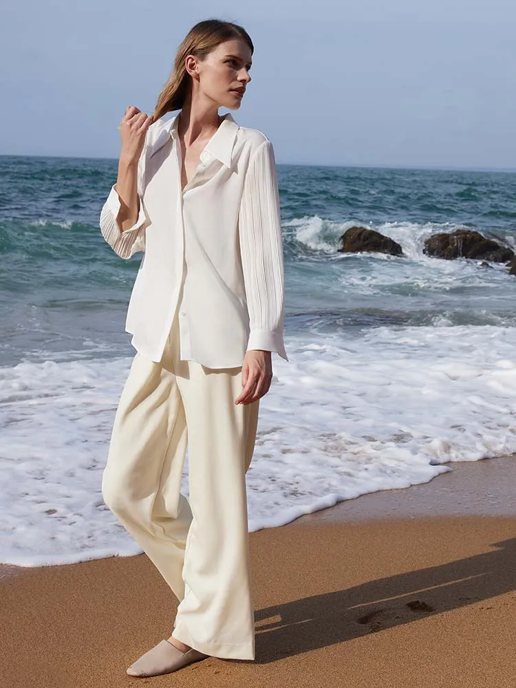 White Acetate Patchwork Pleated Shirt sold by Goelia product image thumbnail 2