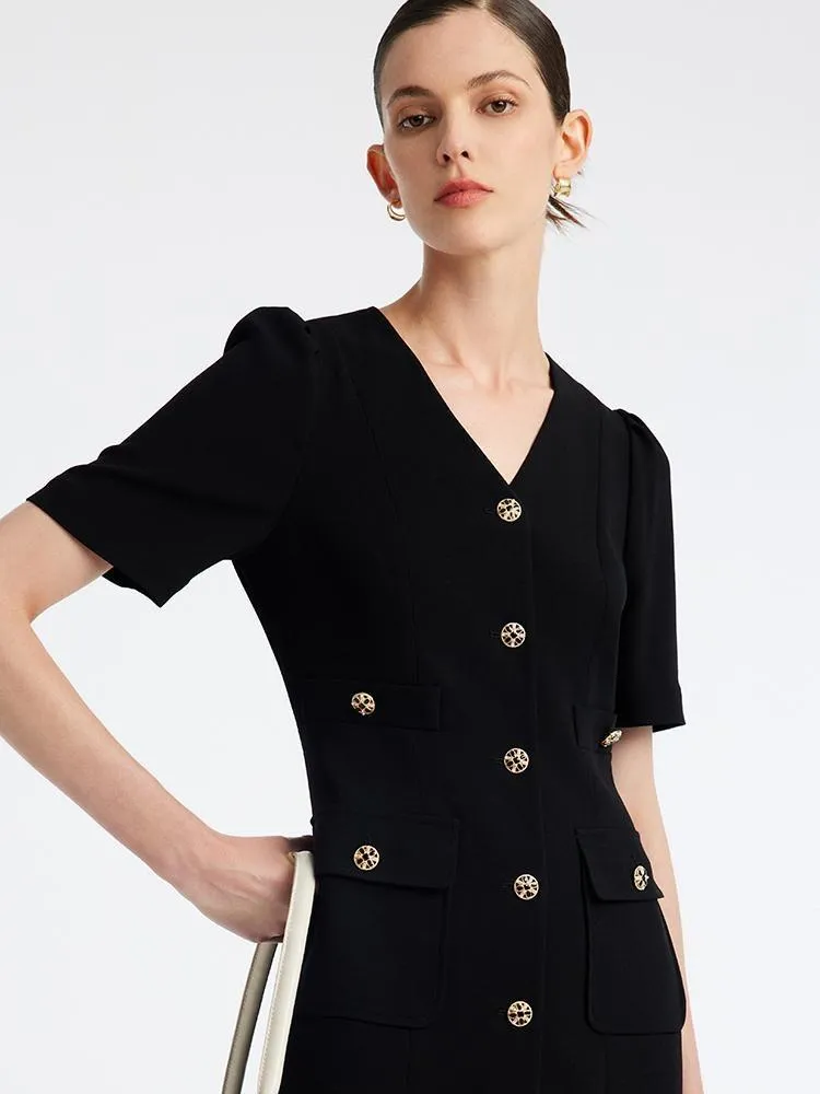Black Triacetate Button Front Mini Dress sold by Goelia product image thumbnail 4