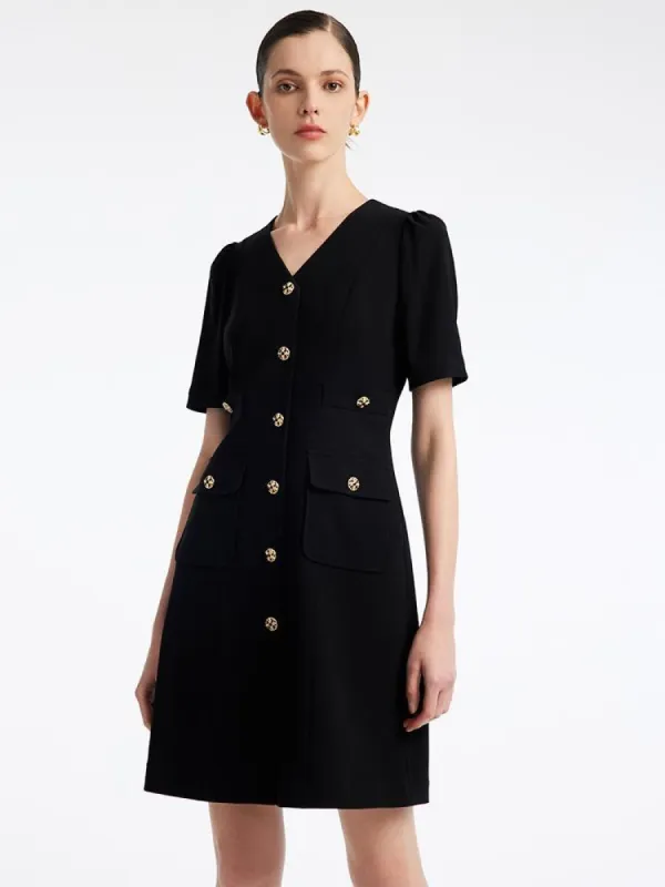 Black Triacetate Button Front Mini Dress sold by Goelia
