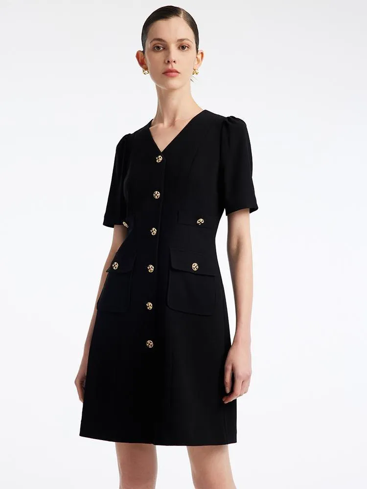 Black Triacetate Button Front Mini Dress sold by Goelia