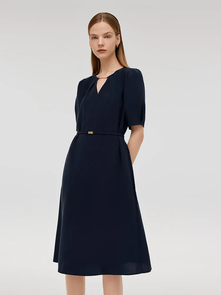 Triacetate Cut-Out Neck Women Midi Dress With Belt sold by Goelia product image thumbnail 5